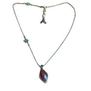 Lucky Brand Antique Gold Ball Chain Necklace Red Faceted Gemstone Pendant Adj